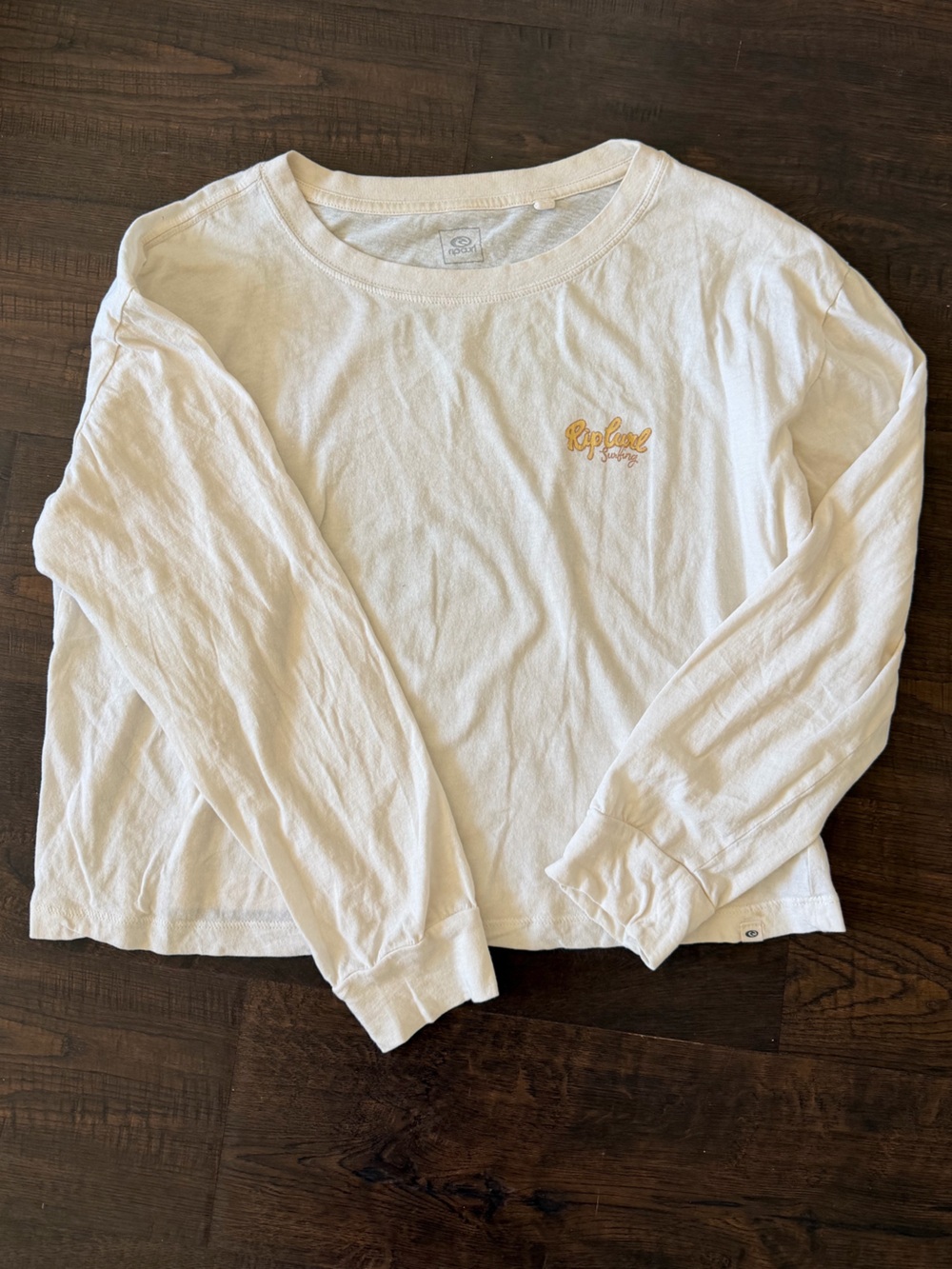 Rip Curl White Long Sleeve Cropped Tee with Yellow Logo